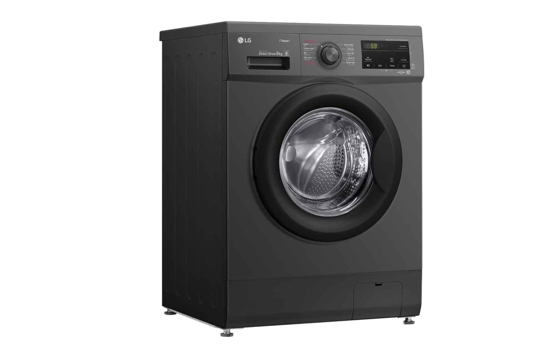 LG Front Load Washer 8kg, Direct Drive Motor, Smart Diagnosis, Middle Black Color, left side view, WJ1408MTG, thumbnail 6