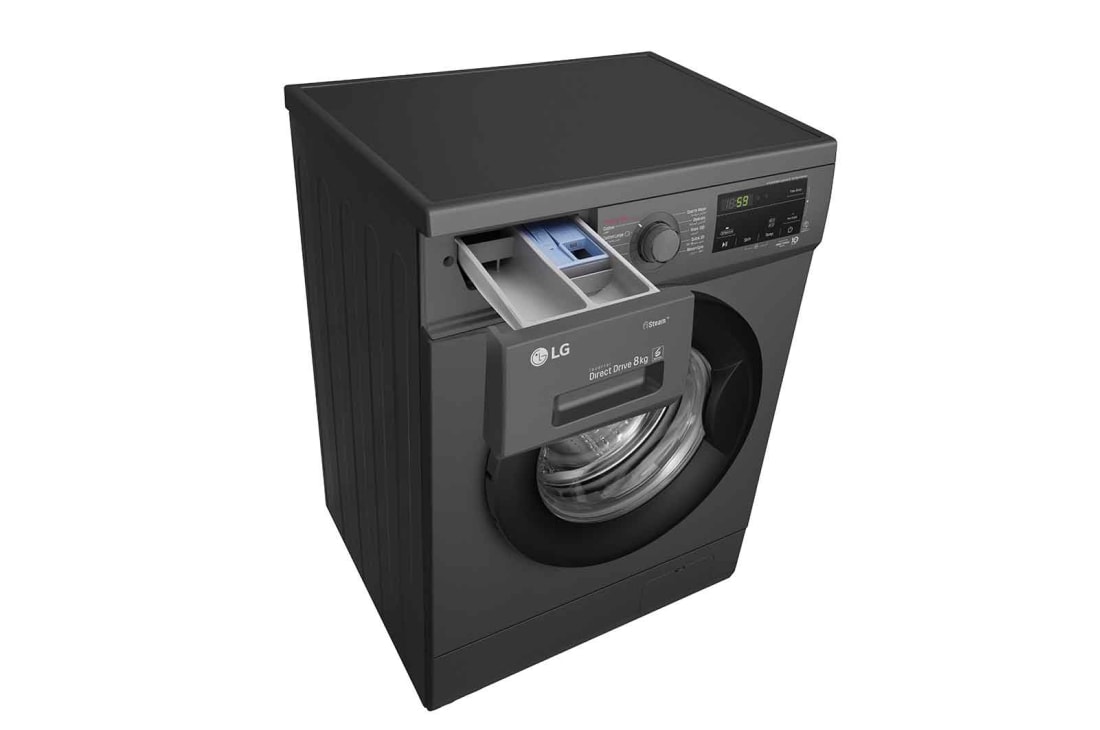 LG Front Load Washer 8kg, Direct Drive Motor, Smart Diagnosis, Middle Black Color, Detergent point, WJ1408MTG, thumbnail 8