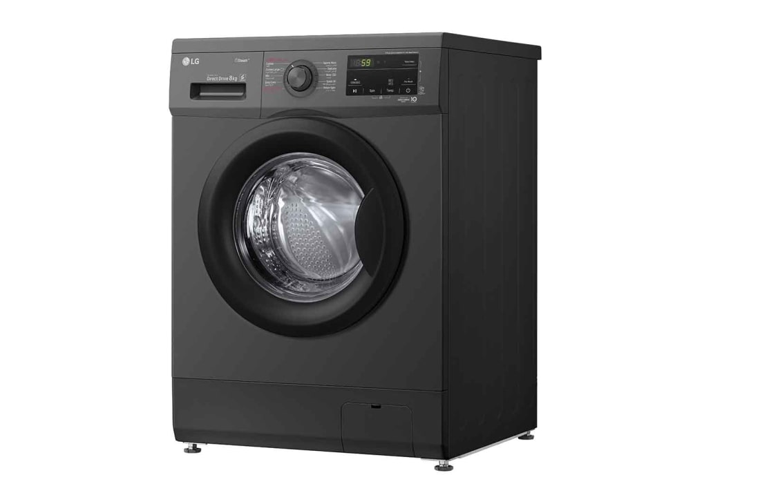 LG Front Load Washer 8kg, Direct Drive Motor, Smart Diagnosis, Middle Black Color, Right side view, WJ1408MTG, thumbnail 9