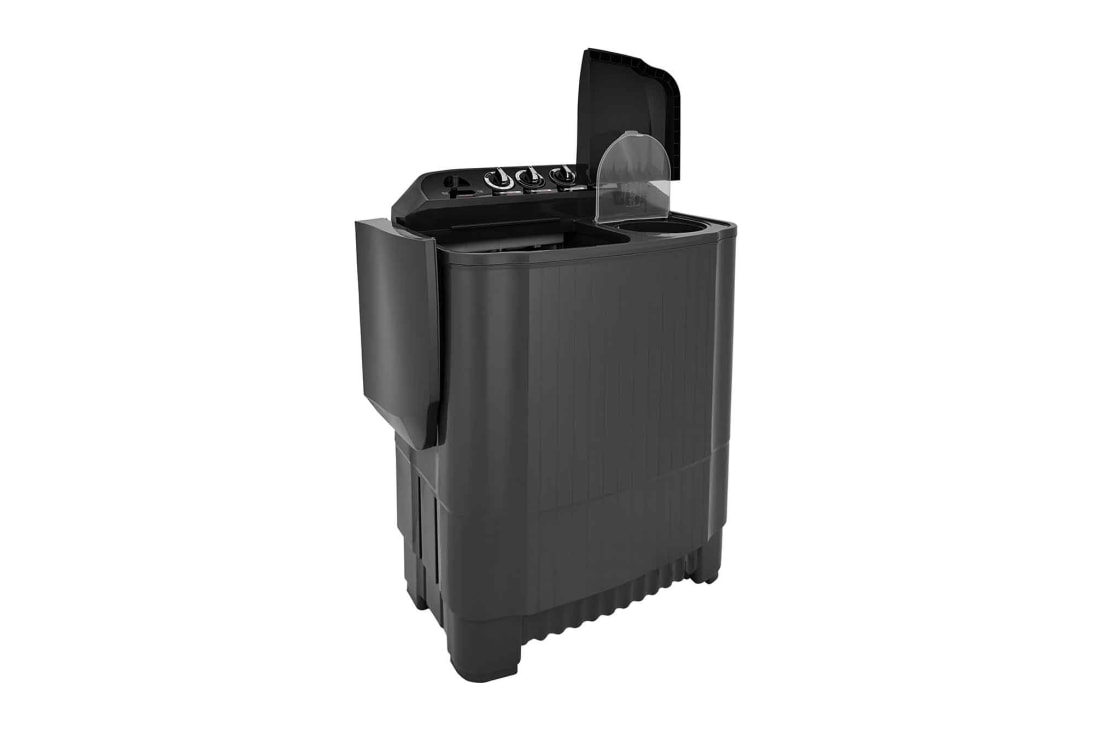 LG Twin Tub Washer 7/3.5KG with Roller Jet Plusator And 3 Washing Programs,Middle Black, Left side door open view, P1261RONT, thumbnail 4