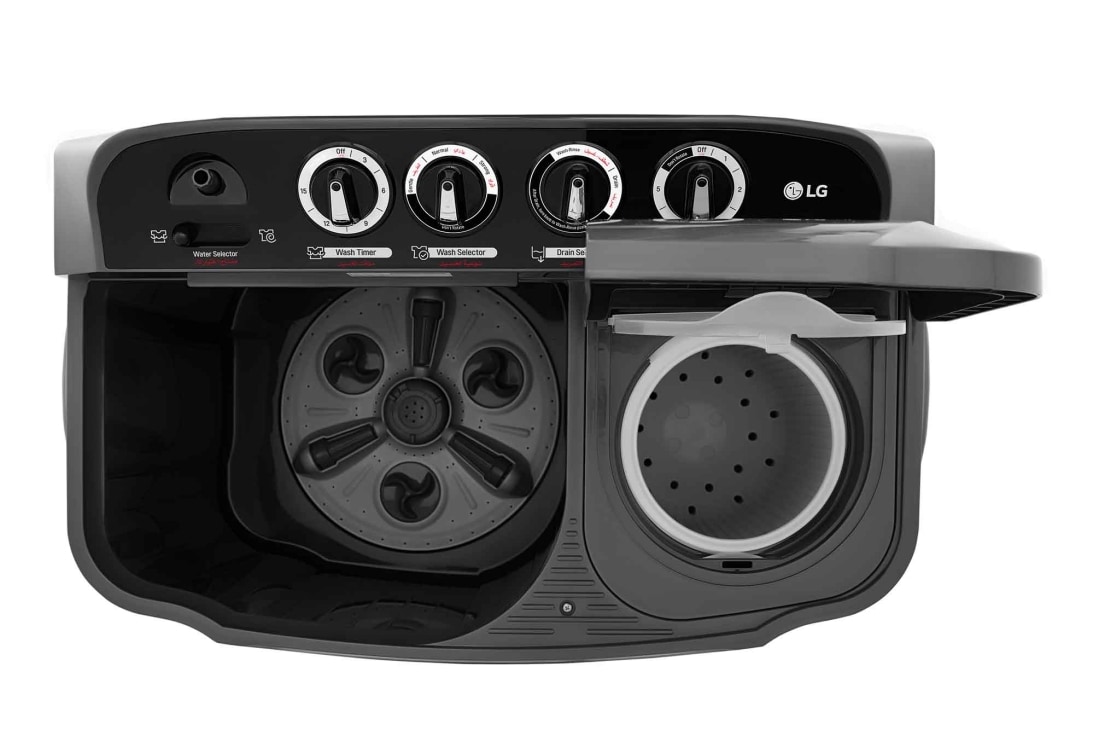 LG Twin Tub Washer 7/3.5KG with Roller Jet Plusator And 3 Washing Programs,Middle Black, Top open view, P1261RONT, thumbnail 8