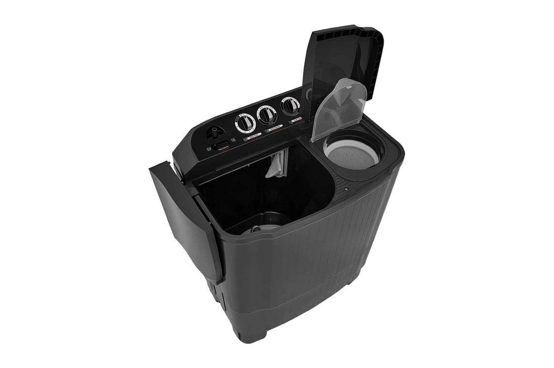 LG Twin Tub Washer 7/3.5KG with Roller Jet Plusator And 3 Washing Programs,Middle Black, Top left open perspective, P1261RONT, thumbnail 10