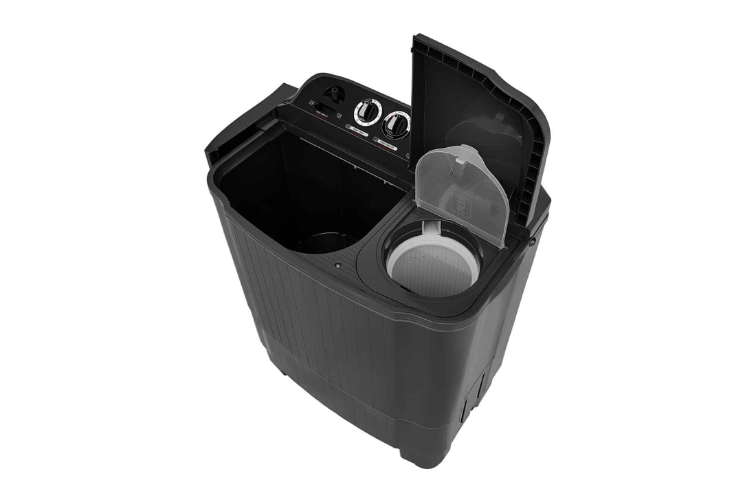 LG Twin Tub Washer 7/3.5KG with Roller Jet Plusator And 3 Washing Programs,Middle Black, Top Right open perspective, P1261RONT, thumbnail 12