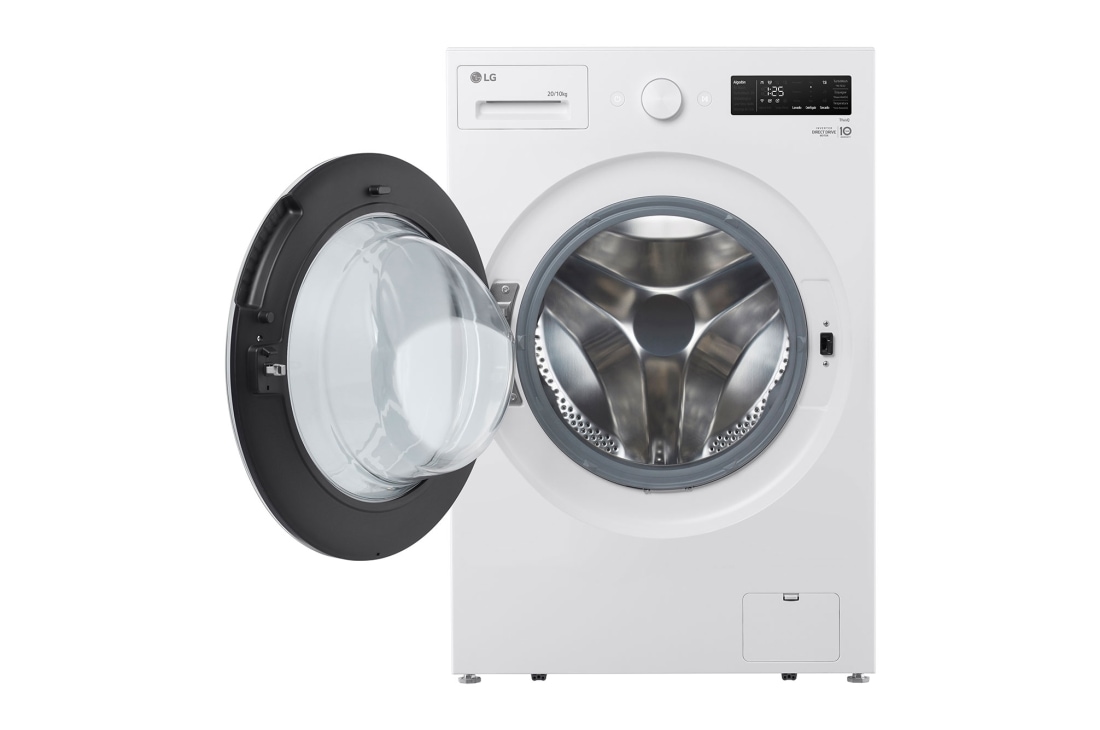 LG Washer Dryer Combo 20/10kg, Direct Drive Motor, Smart Diagnosis, Essence White Color, Front view with open door, WDN2010WRP, thumbnail 2