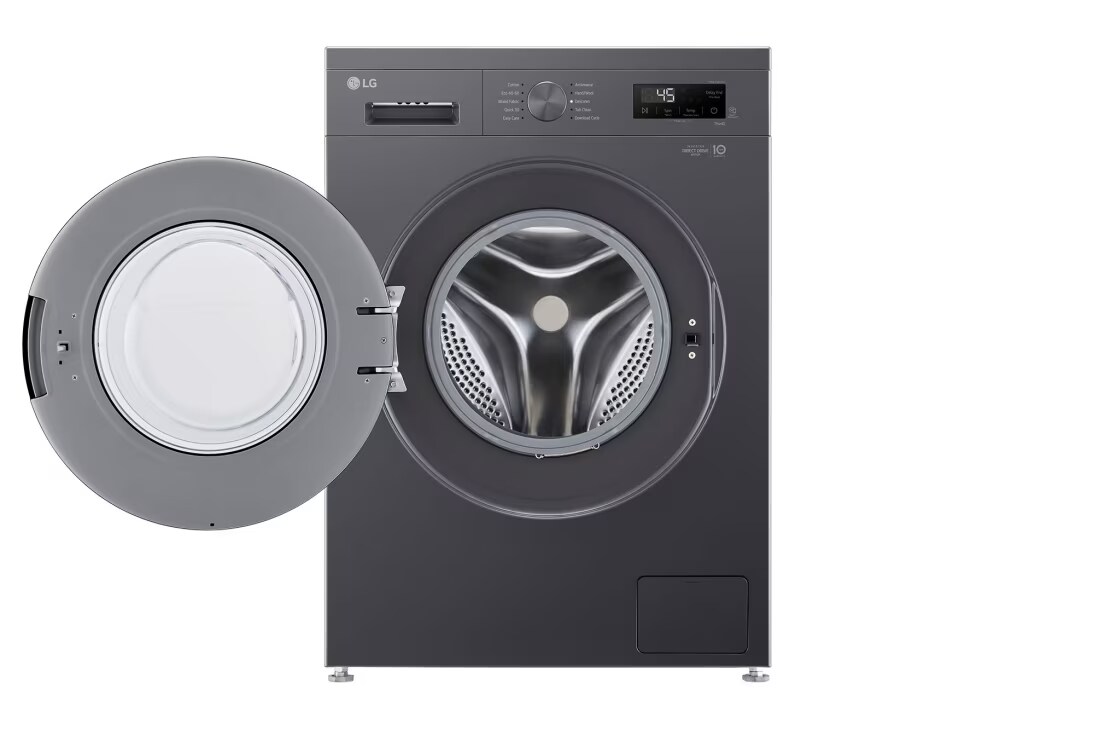 LG Washing Machine 8KG, Direct Drive Motor, Smart Diagnosis, Middle Black Color, front view with open door, F2Y1TYP6J, thumbnail 2