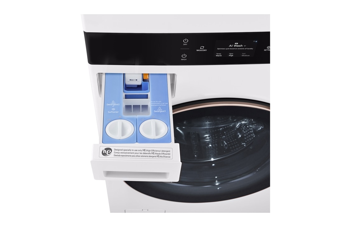 LG Single Unit Front Load 25/20kg LG WashTower™ with Centre Control™, White color, Left side Tilt View, WT2520WRK, thumbnail 10