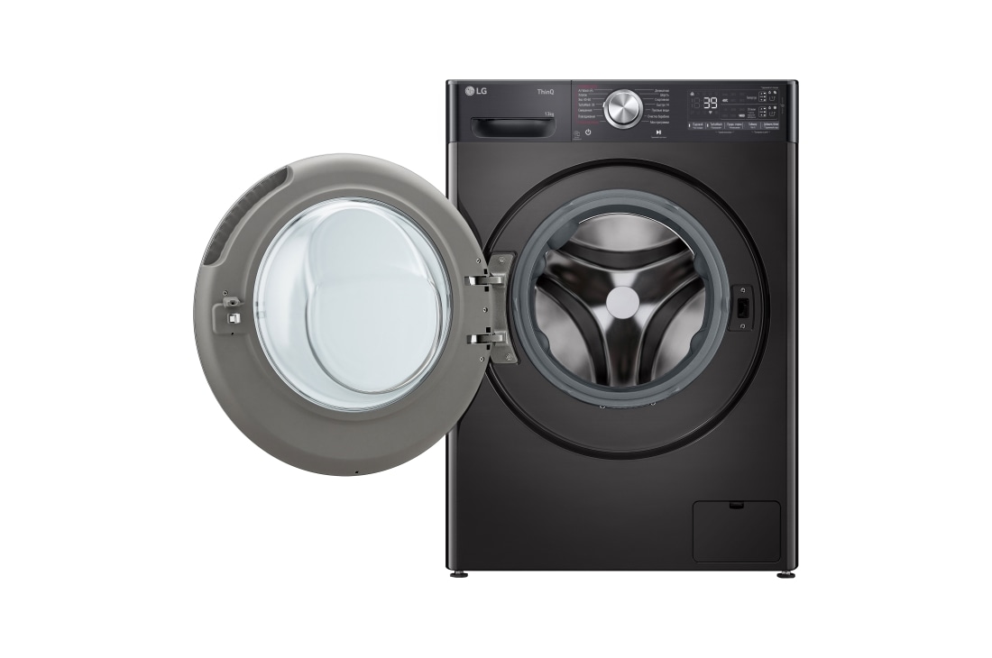 LG Washer Dryer Combo 13/7kg, Direct Drive Motor, Smart Diagnosis, Platinum Black  Color, front view with open door, WDR1307PBP, thumbnail 2