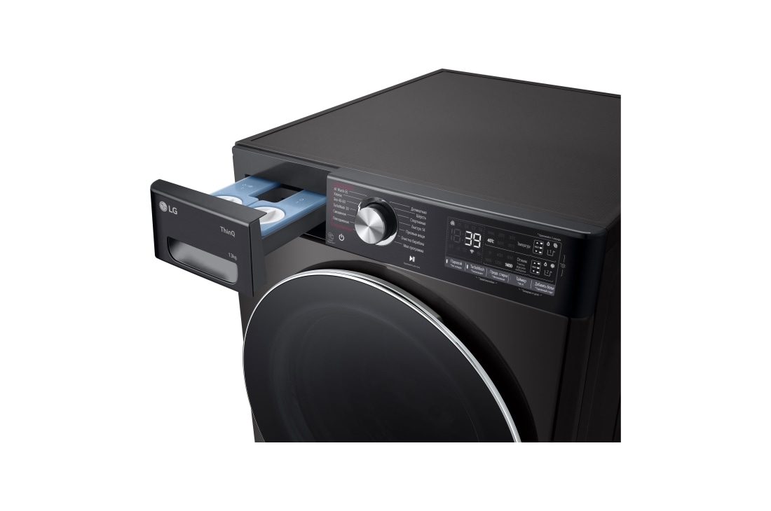LG Washer Dryer Combo 13/7kg, Direct Drive Motor, Smart Diagnosis, Platinum Black  Color, left drawer open, WDR1307PBP, thumbnail 6