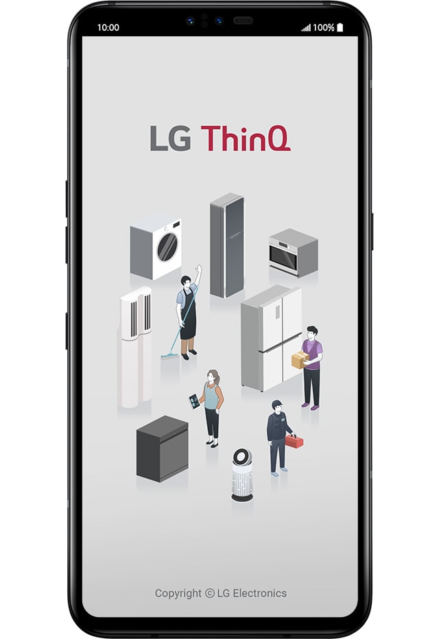 LG Smartphone screen that displays LG ThinQ with smart devices icons.