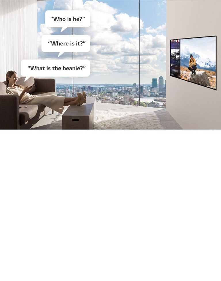 A Woman watching and asking TV