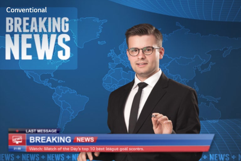Slider comparison of picture quality of an anchor delivering breaking news with background of world map Slider comparison of picture quality of an anchor delivering breaking news with background of world map