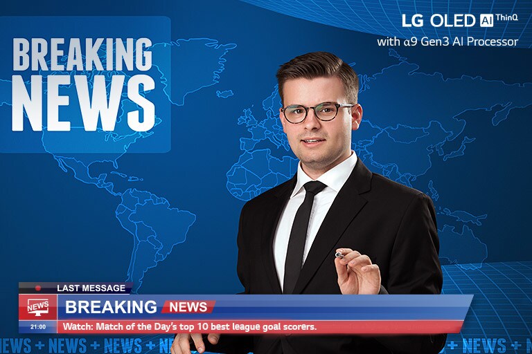 Slider comparison of picture quality of an anchor delivering breaking news with background of world map Slider comparison of picture quality of an anchor delivering breaking news with background of world map