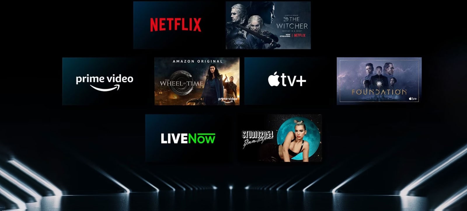 Image showing a variety of OTT services with their respective shows beside each logo.