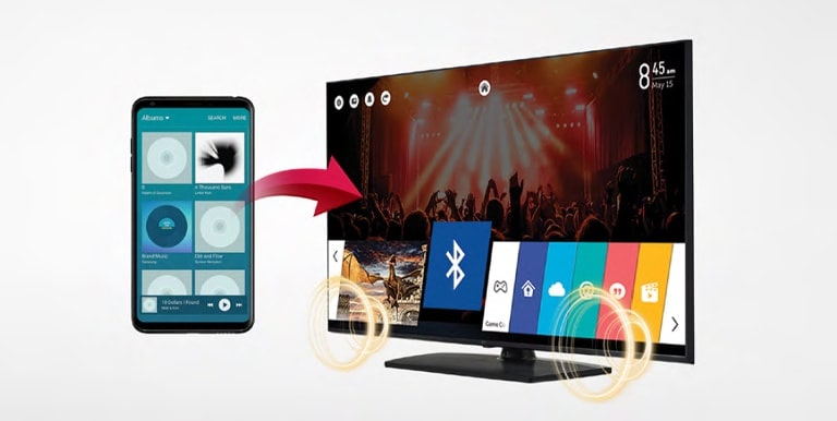 Listening to the music through TV speakers by connecting it with a cellphone through Bluetooth.