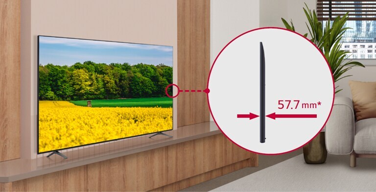 The UM660H / UM662H is harmoniously installed on the hotel room, and the side view is enlarged to show.