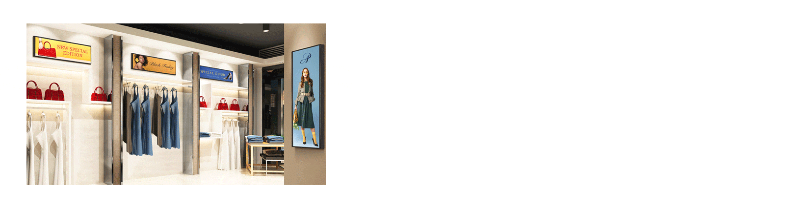 The BH7N is installed in the fashion mall, completely filling the unused space, both horizontally and vertically.