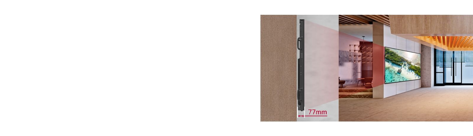 The 105BM5P is installed on the building's lobby wall, with an enlarged view of its side profile visible to the left.