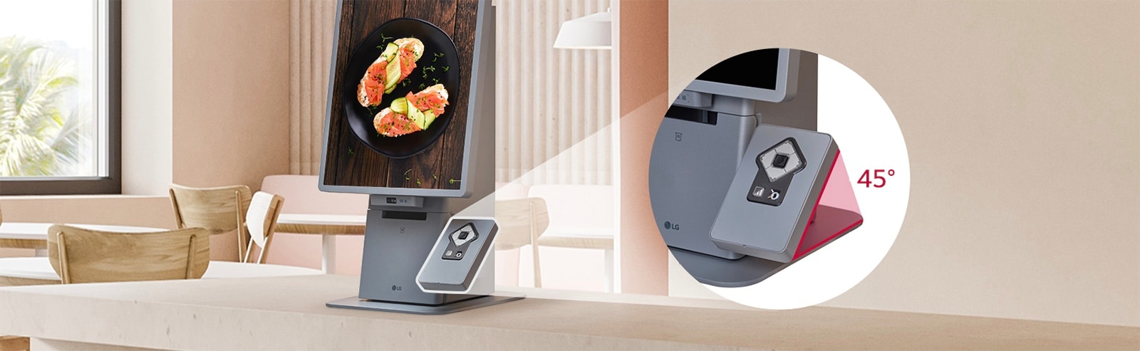 The tactile keypad on the LG Kiosk is ergonomically designed and positioned at a 45-degree angle.