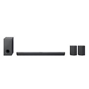 LG Soundbar S95QR, Diagonal view of sound bar, subwoofer, and rear speakers, S95QR, thumbnail 2