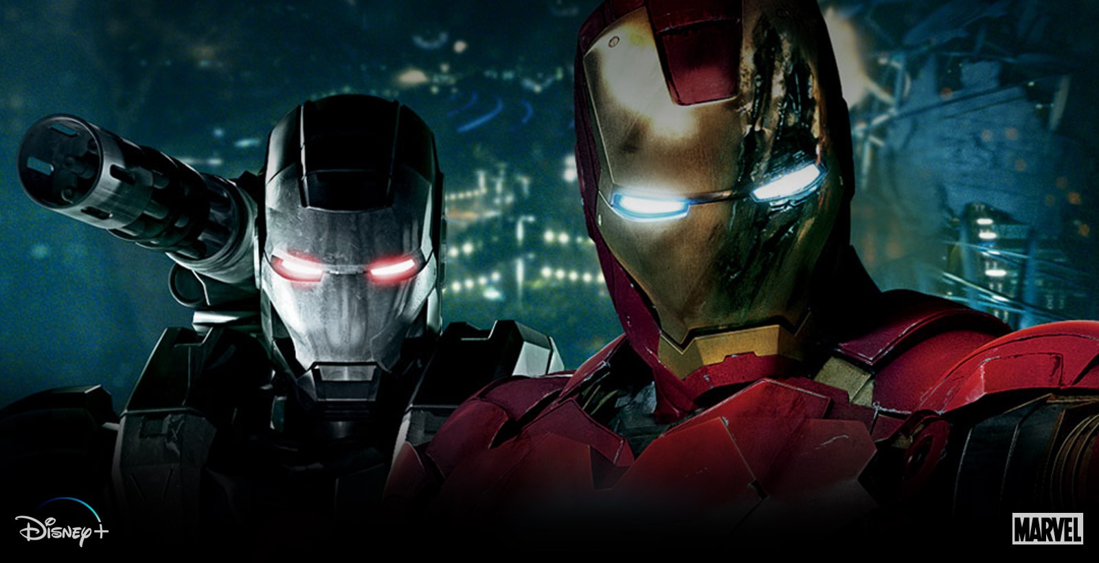 A close-up headshot of Ironman and War Machine looking intense (scroll down the page)