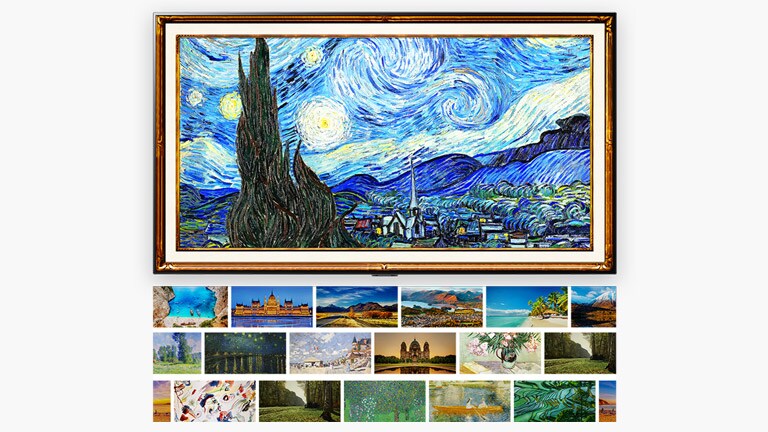 A large artwork of Gogh's painting along with various thumbnails of gallery mode options underneath
