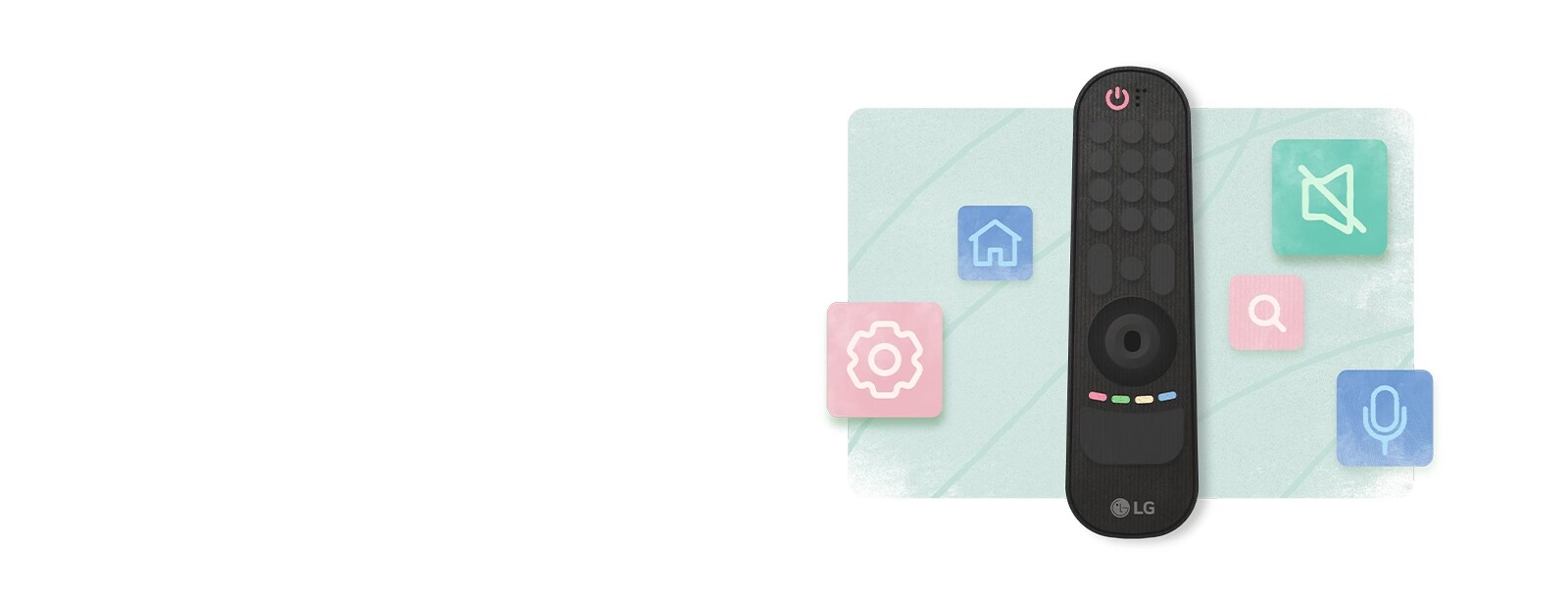 An illustration of the remote control with colored icons explaining each button's function.