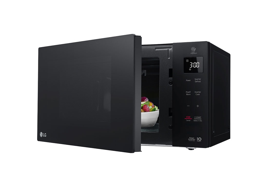 LG NeoChef, 36L Smart Inverter Microwave Oven, Side view open with food, MH7636GIS, thumbnail 6