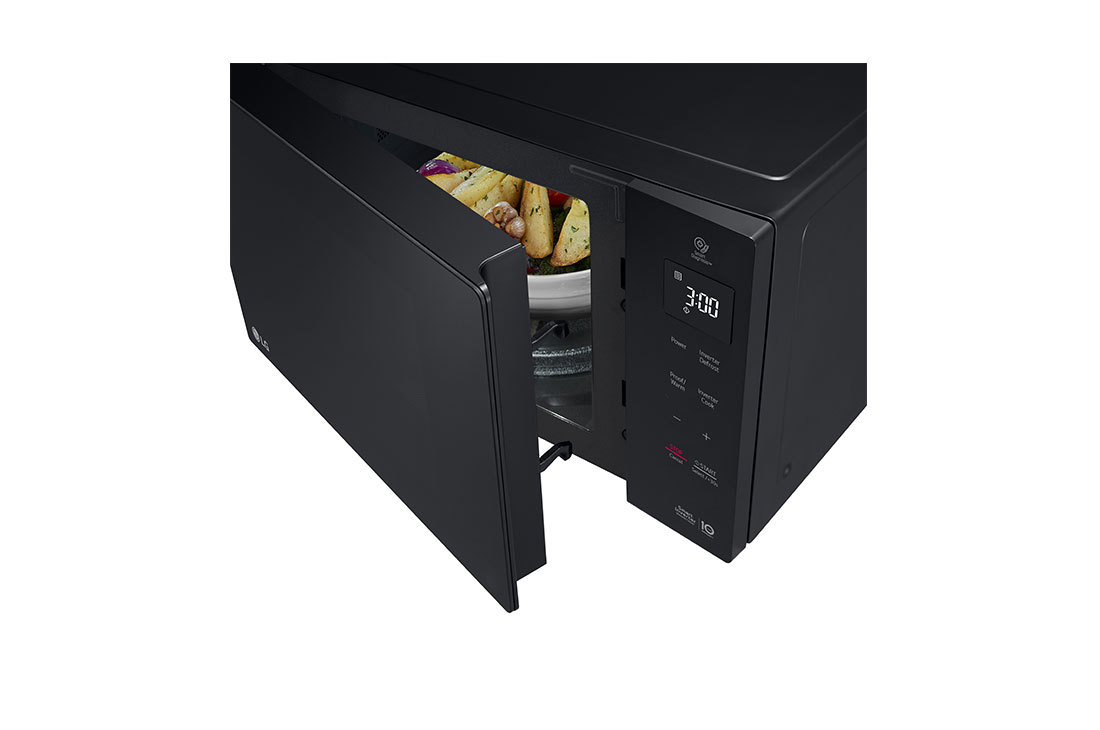 LG NeoChef, 36L Smart Inverter Microwave Oven, Side view open with food, MH7636GIS, thumbnail 9