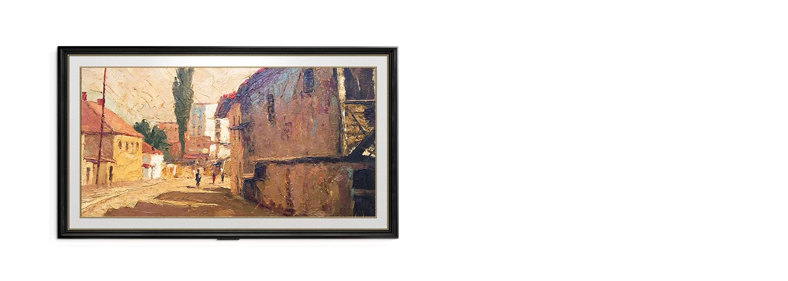 Art works displayed on a TV are keep changing. (play the video) 