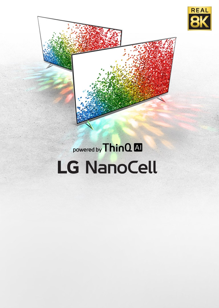 Two TV screens showing brightly colored particles.