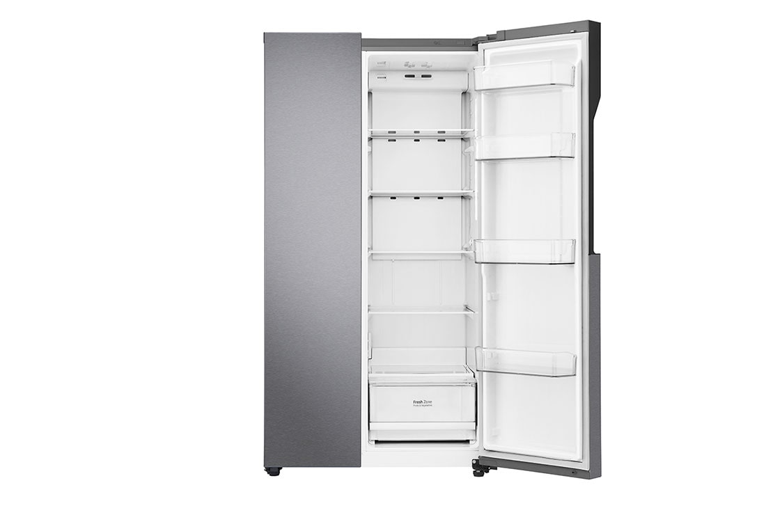 LG 613L Dark Grapite Side-by-Side Refrigerator, front left door open view, GS-B6181DS, thumbnail 2