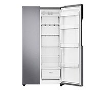 LG 613L Dark Grapite Side-by-Side Refrigerator, front left door open view, GS-B6181DS, thumbnail 3