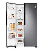LG 613L Dark Grapite Side-by-Side Refrigerator, front right door open view, GS-B6181DS, thumbnail 5
