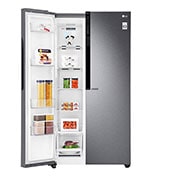 LG 613L Dark Grapite Side-by-Side Refrigerator, front right door open view, GS-B6181DS, thumbnail 4