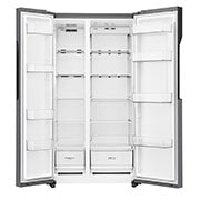 LG 613L Dark Grapite Side-by-Side Refrigerator, front door open view without food, GS-B6181DS, thumbnail 7