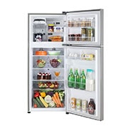 LG 260L Platinum Silver Top Freezer Top Mount Refrigerator, Front-View-Door-Open-With-Content, GL-K272SLBB, thumbnail 2