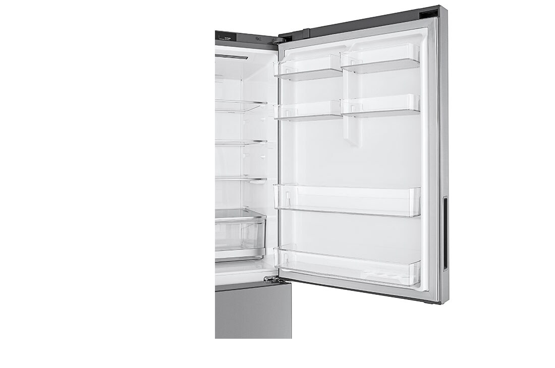 LG 454L Bottom Freezer Refrigerators with Inverter Linear Compressor in Platinum Silver, GB-B4059PZ shelf view open door, GB-B4059PZ, thumbnail 9