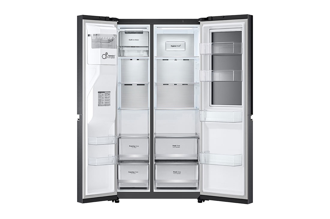 LG 674L side-by-side-fridge with InstaView Door-in-Door™ in Matt Black, front open view, GS-X5982MC, thumbnail 7