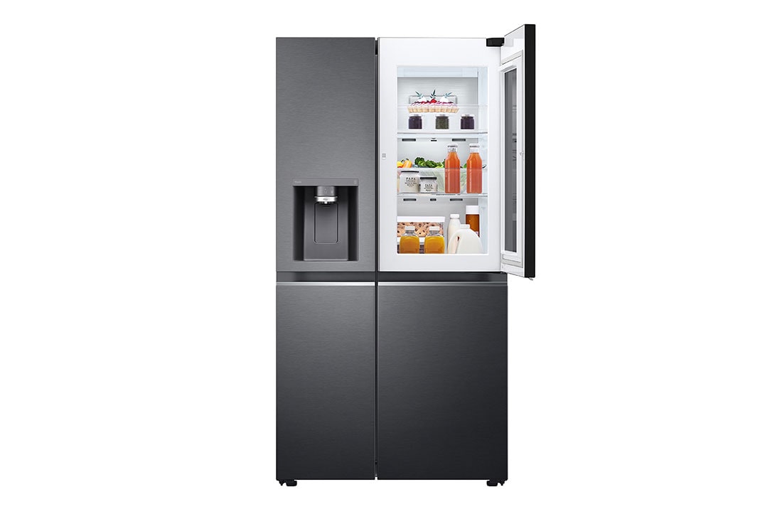 LG 674L side-by-side-fridge with InstaView Door-in-Door™ in Matt Black, front did open food view, GS-X5982MC, thumbnail 8