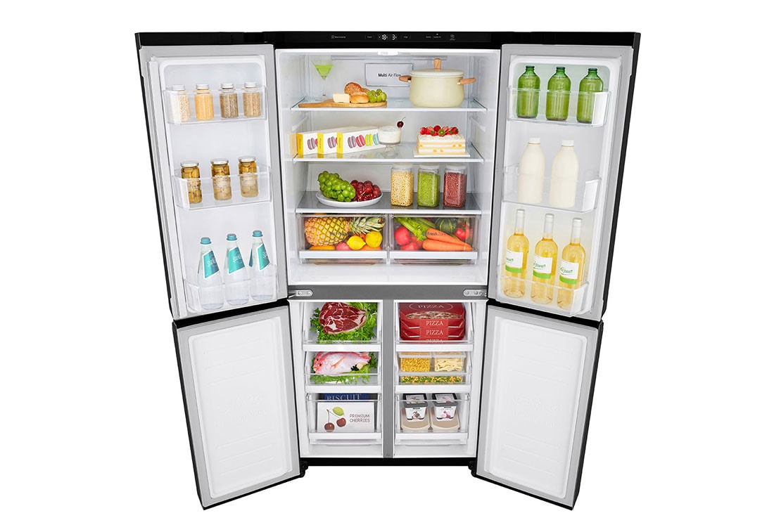 LG 594L Multi Door Refrigerator with Smart Inverter Linear Compressor in Matt Black, door open with food view, GF-B4532MC, thumbnail 11