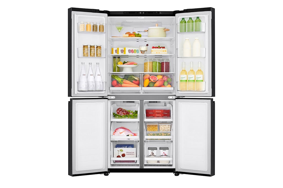 LG 594L Multi Door Refrigerator with Smart Inverter Linear Compressor in Matt Black, front door open with food view, GF-B4532MC, thumbnail 2