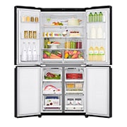 LG 594L Multi Door Refrigerator with Smart Inverter Linear Compressor in Matt Black, front door open with food view, GF-B4532MC, thumbnail 2