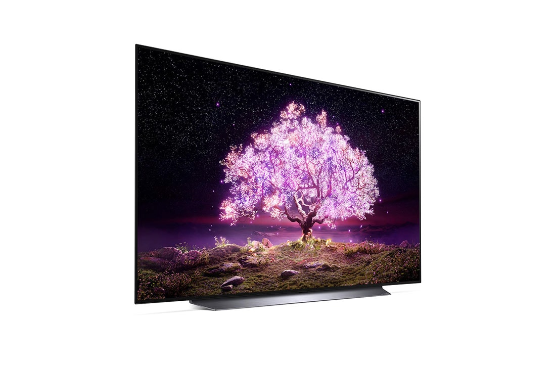 LG C1 77 inch 4K Smart OLED TV, 45 degree right side view, OLED77C1PTB, thumbnail 5