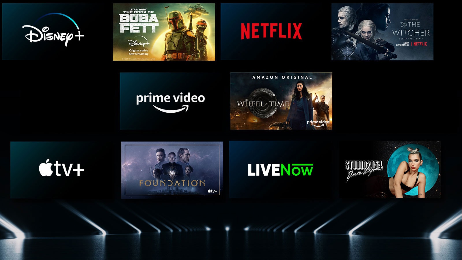 Image showing a variety of OTT services with their respective shows beside each logo.