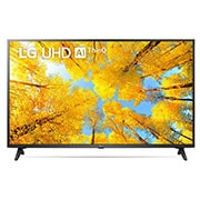 LG UQ75 55 inch 4K Smart UHD TV, A front view of the LG UHD TV with infill image and product logo on, 55UQ7550PSF, thumbnail 1
