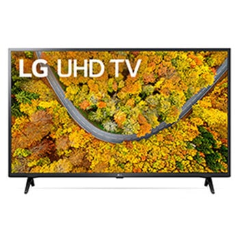 A front view of the LG UHD TV with infill image and product logo on