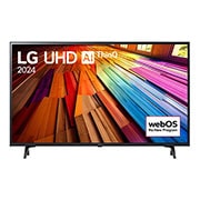 LG 50 Inch LG UHD UT80 4K Smart TV 2024, Front view of LG UHD TV, UT80 with text of LG UHD AI ThinQ, 2024, and webOS Re:New Program logo on screen, 50UT8050PSB, thumbnail 1