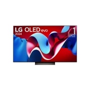 LG OLED evo AI C4 65 inch TV 4K Smart TV 2024 | Wall mounted | TV stand | TV wall design | Ultra HD 4K resolution | AI ThinQ, Front view with LG OLED evo and 11 Years World No.1 OLED Emblem on screen, as well as the Soundbar below, OLED65C4PSA, thumbnail 1
