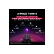 LG 65 Inch LG UHD AI UA84 4k Smart TV 2025, LG AI Magic Remote with the AI button highlighted. Around it are the different functionalities that a user can access from the button. AI Voice ID, AI Search, AI Chatbot, AI Concierge, AI Picture Wiza, 65UA8450PSA, thumbnail 10