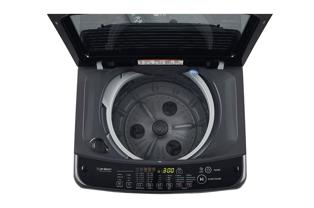 LG 9kg, Middle Black, Jet Spray+, Punch+3, TurboDrum, LG T2109VSAB 9kg Top Perspective Open View, T2109VSAB, thumbnail 4